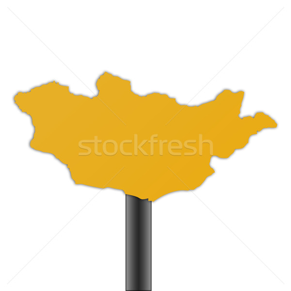 Foto stock: Mongólia · mapa · placa · sinalizadora · isolado · branco · estrada