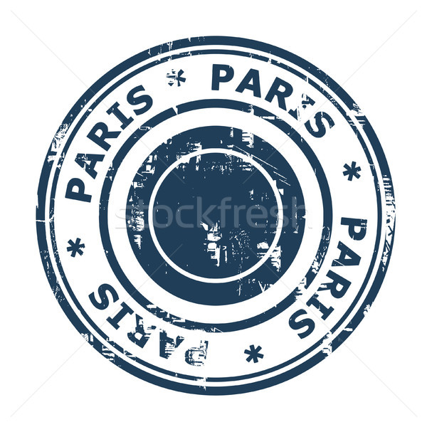 ストックフォト: パリ · 旅行 · スタンプ · 孤立した · 白 · 青