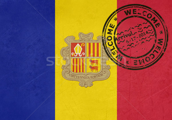 Bem-vindo Andorra bandeira passaporte carimbo viajar Foto stock © speedfighter