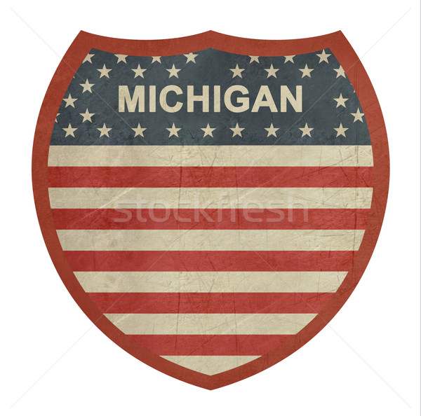 Foto stock: Grunge · Michigan · americano · interestadual · sinal · da · estrada · isolado