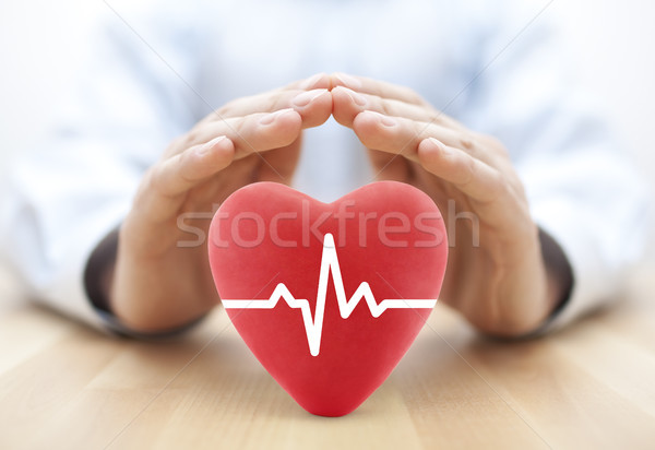 Heart pulse covered by hands. Health insurance concept  Stock photo © sqback