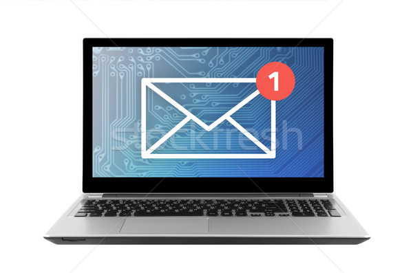 Neue E-Mail Grafik Laptop isoliert weiß Stock foto © sqback