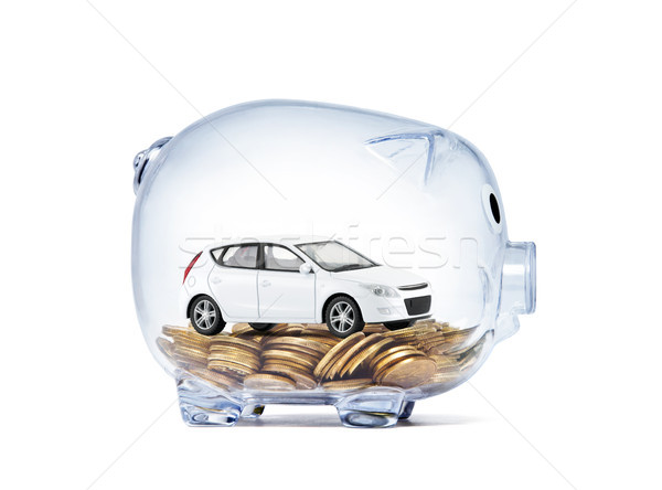 Voiture miniature argent à l'intérieur transparent tirelire [[stock_photo]] © sqback