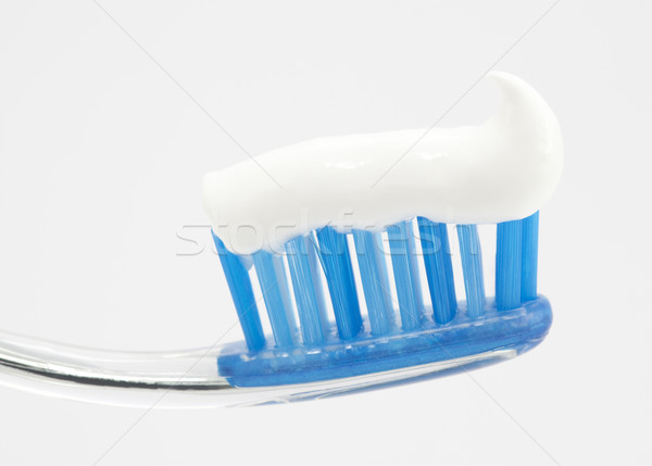 Foto stock: Creme · dental · escova · de · dentes · médico · azul · dentes · branco