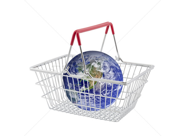 Supermarket basket containing globe isolated on white. Stock photo © sqback