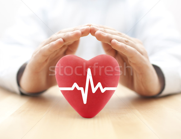 Heart pulse covered by hands. Health insurance concept  Stock photo © sqback