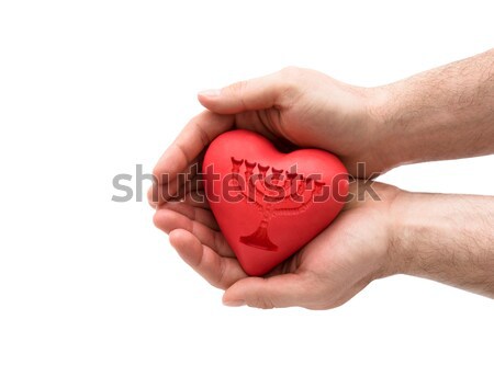 Red heart with imprinted family shape in man's hands.  Stock photo © sqback