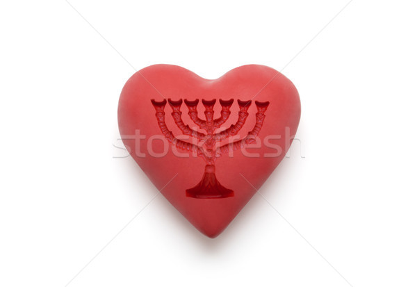 Red heart with imprinted menorah over white background with clipping path  Stock photo © sqback