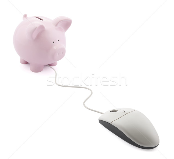Online bankowego banku piggy mysz komputerowa Internetu domu Zdjęcia stock © sqback
