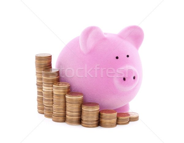Foto stock: Piggy · bank · moedas · negócio · banco · porco