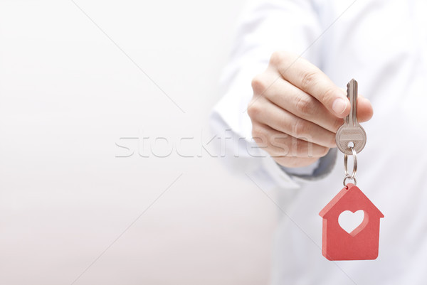 Ház kulcs szív kéz piros fehér Stock fotó © sqback
