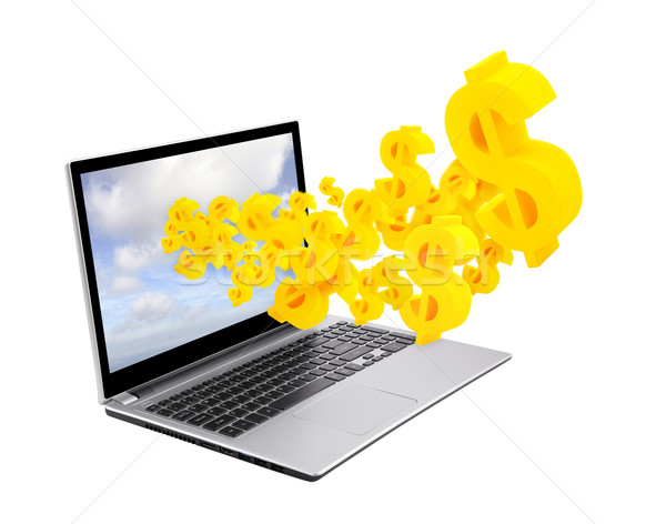 Stock photo: Laptop with dollar symbols isolated on white