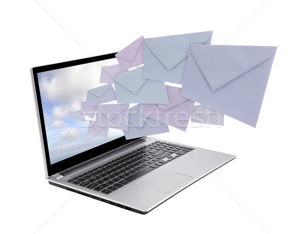 筆記本電腦 出 屏幕 紙 雲 技術 商業照片 © sqback