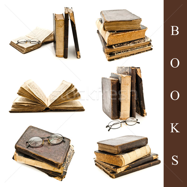Foto stock: Livros · conjunto · diferente · velho · branco