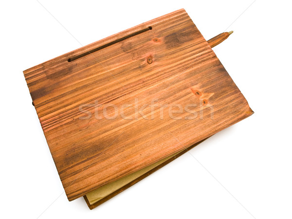 Fából készült könyv ősi toll fehér terv Stock fotó © SRNR