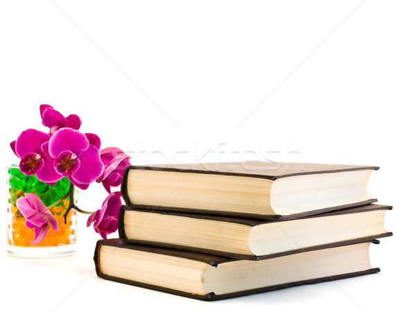 three books and  pink orchid Stock photo © SRNR