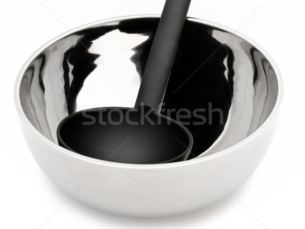 ストックフォト: スープ · ひしゃく · ボウル · メタリック · 白 · 銀