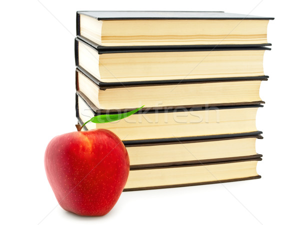 Powrót do szkoły czerwone jabłko książek biały owoców Zdjęcia stock © SRNR