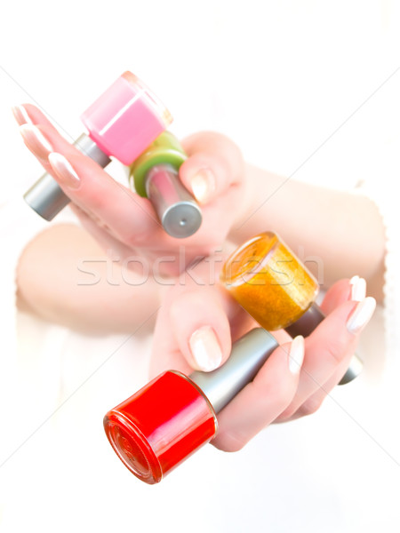 Fényezés nő tart különböző színek kéz Stock fotó © SRNR