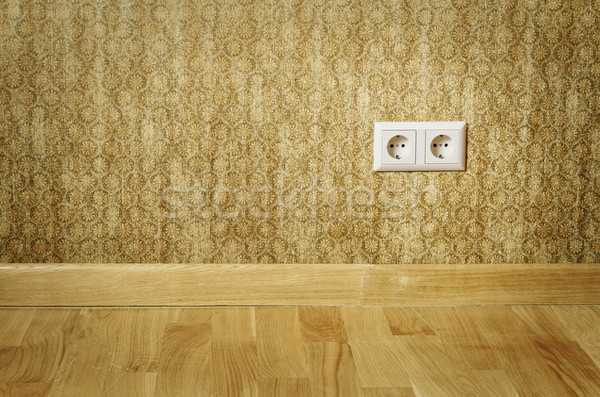 Stopcontact verdubbelen muur lege kamer hout kamer Stockfoto © SRNR