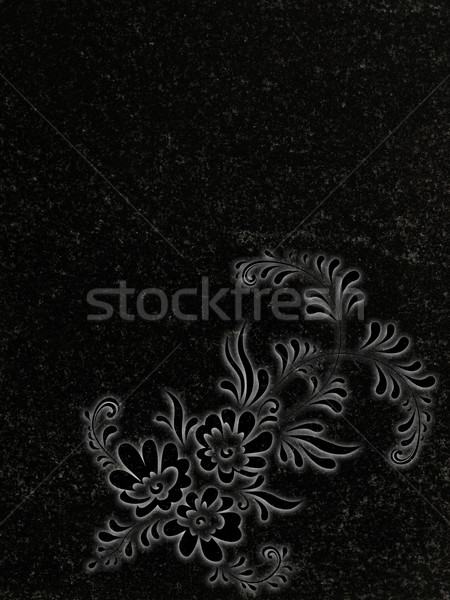 Foto stock: Decorado · granito · lápide · floral · decoração · preto