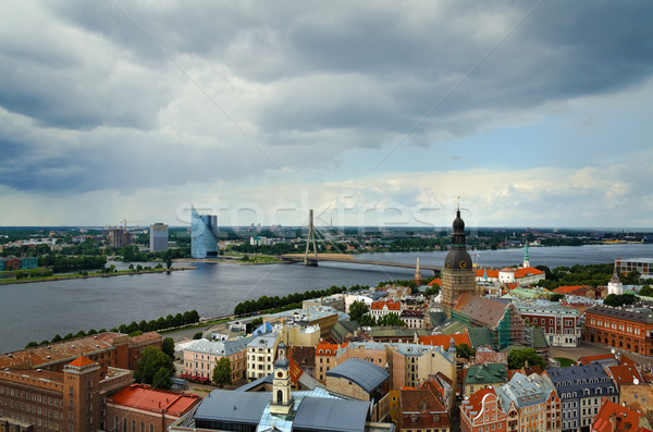 Riga Letonya kilise köprü binalar kentsel Stok fotoğraf © SRNR