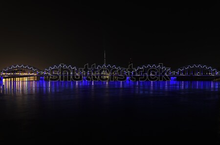 Vasút híd éjszaka víz világítás tükröződés Stock fotó © SRNR