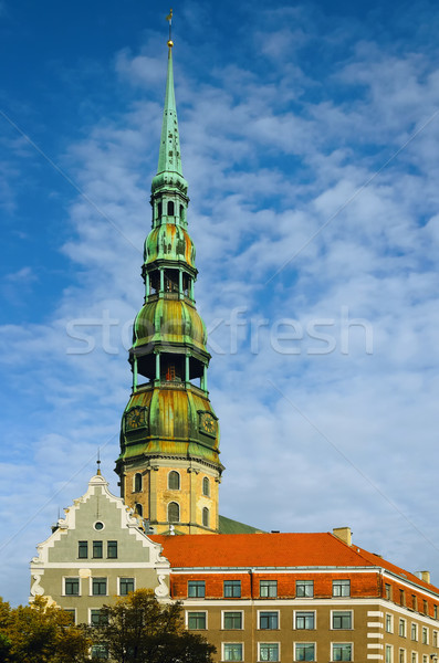 Kilise mavi gökyüzü Riga Letonya ev şehir Stok fotoğraf © SRNR