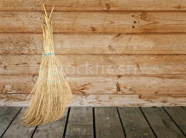 Stockfoto: Bezem · oude · houten · muur · hout · abstract