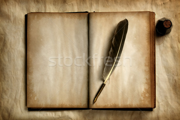 Stok fotoğraf: Eski · kitap · eski · doku · kitap · kalem · yazı