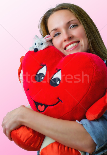 Walentynki młodych kobiet plusz serca kobiet Zdjęcia stock © Steevy84