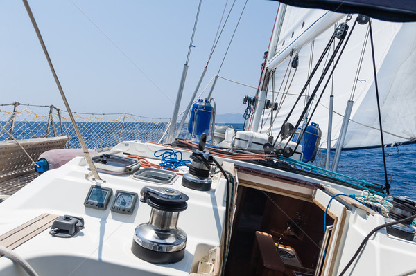 Vitorlázik jacht gyors tele kilátás égbolt Stock fotó © Steffus