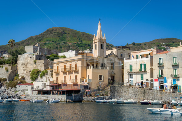 Farbenreich traditionellen Häuser Sizilien Italien Wasser Stock foto © Steffus