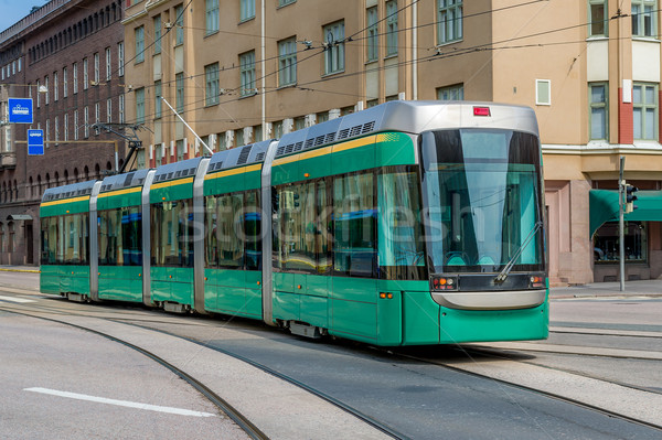 Grünen Straßenbahn neue sauber fünf Autos Stock foto © Steffus