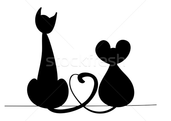 Kot myszą czarny biały zwierząt środowisk Zdjęcia stock © Stellis