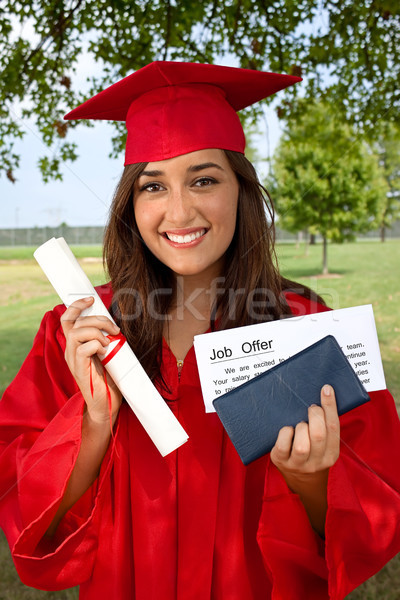 Foto stock: Posgrado · Trabajo · éxito · hermosa · diploma · talonario · de · cheques