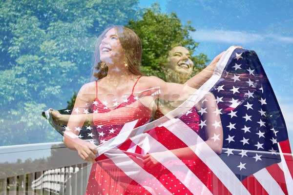 Podwoić ekspozycja patriotyczny kobieta streszczenie twórczej Zdjęcia stock © Stephanie_Zieber