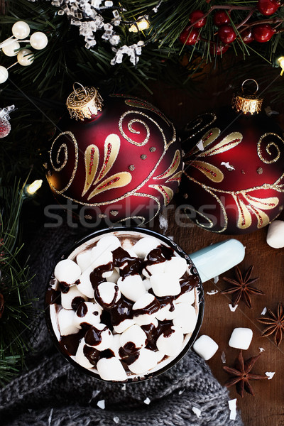 Stock photo: Hot Cocoa with Marshmallows and Chocolate Sauce