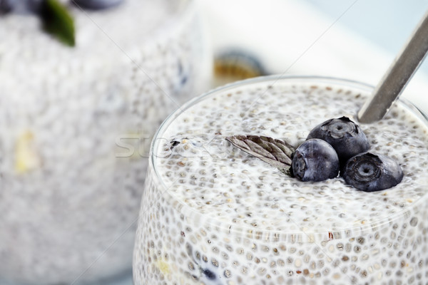 Pudín semillas arándanos extrema superficial frutas Foto stock © StephanieFrey