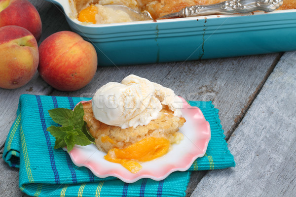 Foto stock: Pêssego · delicioso · caseiro · baunilha · sorvete · comida