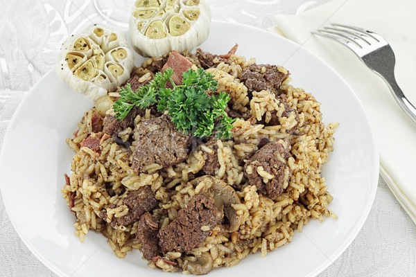 Venison Pilaf and Roasted Garlic Cloves Stock photo © StephanieFrey