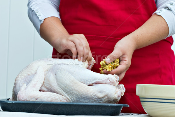 Prepaing a Thanksgiving Turkey Stock photo © StephanieFrey