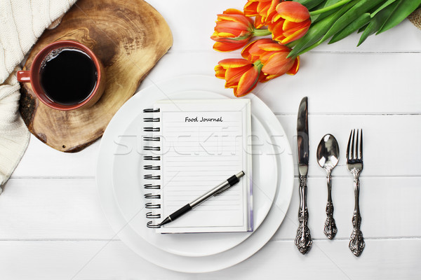 Stock photo: Food Journal Empty Plates and Coffee