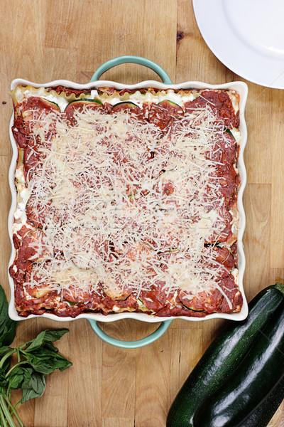 Cukkini lasagna finom friss gyógynövények étel Stock fotó © StephanieFrey