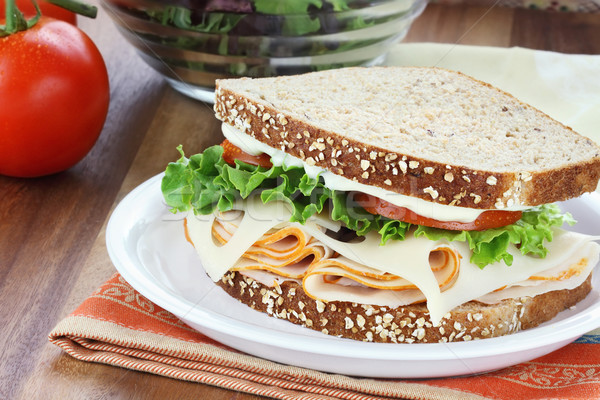 Stockfoto: Gerookt · kip · sandwich · sla · tomaat · kaas