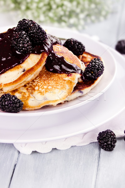 Pancakes and Blackberry Sauce Stock photo © StephanieFrey
