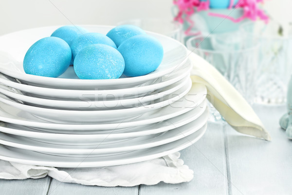 Easter eggs stoviglie blu uova lastre Foto d'archivio © StephanieFrey