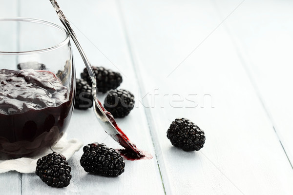 BlackBerry jam lepel heerlijk gelei exemplaar ruimte Stockfoto © StephanieFrey
