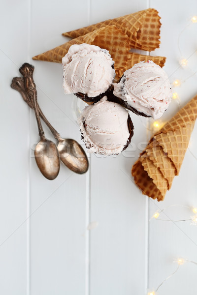 Strawberry Ice Cream Cones Shot From Above Stock photo © StephanieFrey