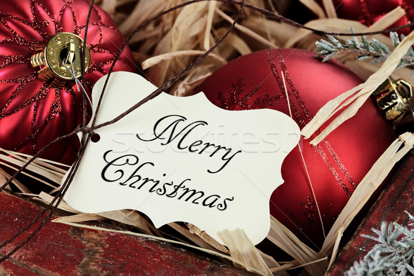 Merry Christmas Tag and Christmas Ornaments Stock photo © StephanieFrey